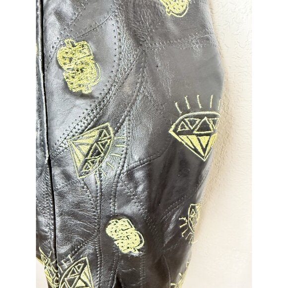Original Modal Black Lambskin Leather Jacket Embroidered Diamonds $$ 3XL Read - Picture 2 of 13